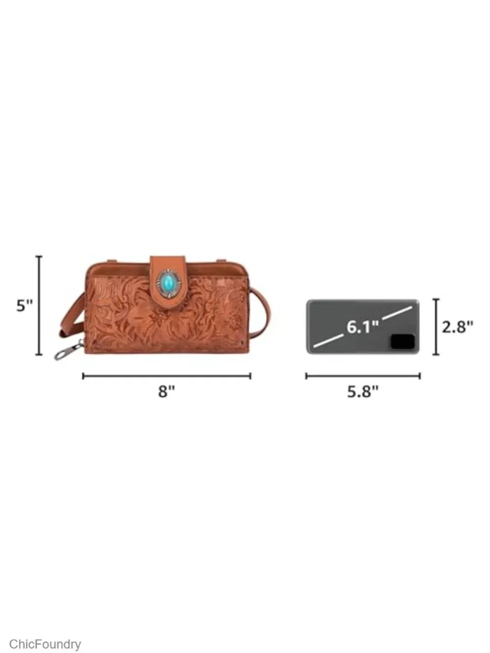 Small Crossbody Bag with Phone Pocket Faux Leather Embossed Adjustable Strap